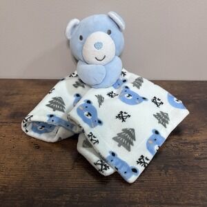 Baby Essentials Teddy Bear Lovey Plush Toy Security Blanket Blue White Trees